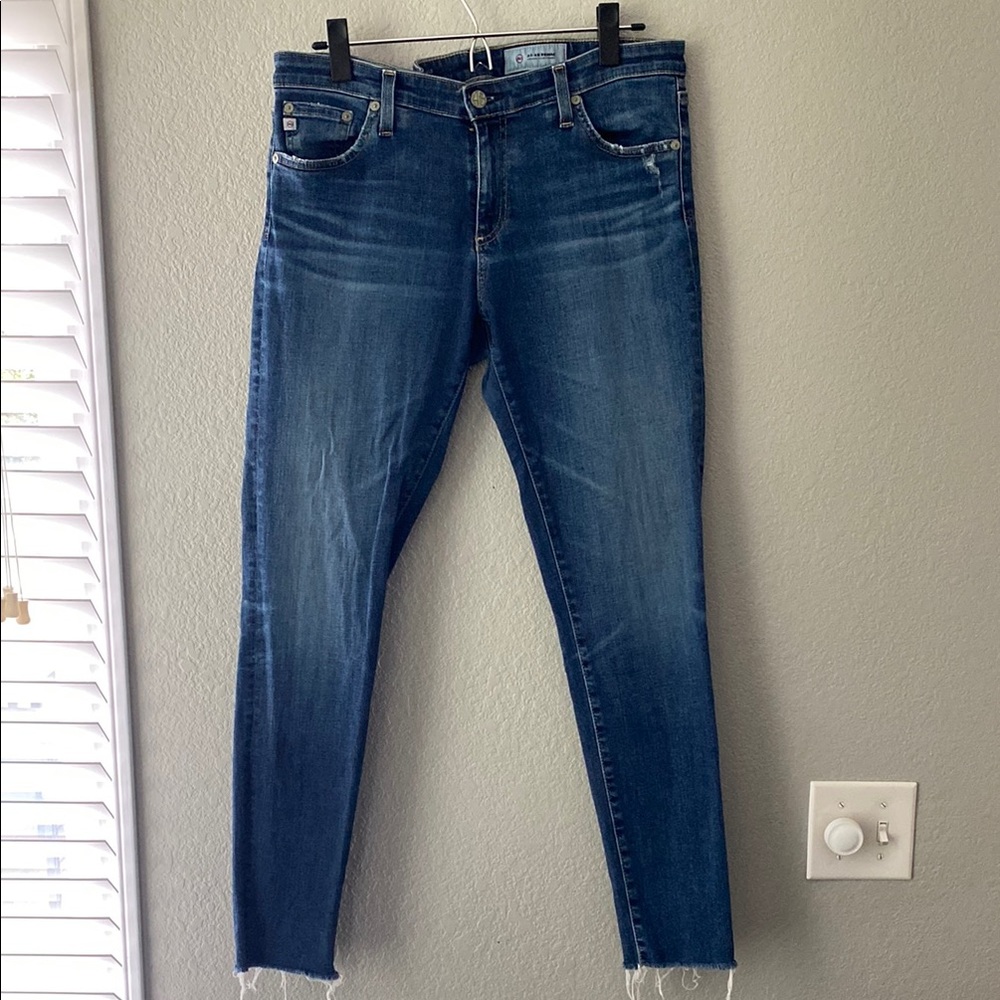 Ag Adriano Goldschmied Blue Skinny Jeans with Modern Distressed Look